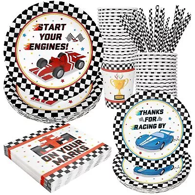 Racing Car Party Supplies Decorations Checked Race Car Theme Birthday Paper ... • $41.30