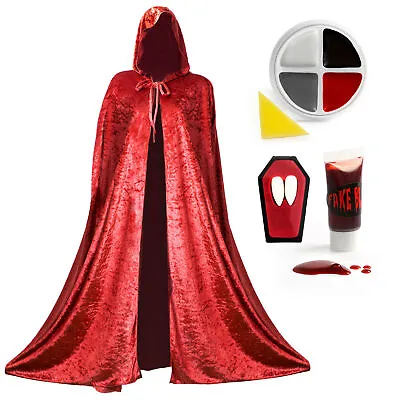 Ladies Vampire Vampiress Halloween Costume Fancy Dress Red Cape And Accessories • £18.99