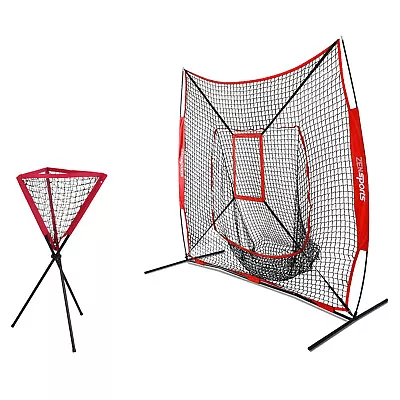 TOP QUALITY Baseball Practice Net + Portable Batting Ball Caddy W/ Bag 7'×7'  • $62.58