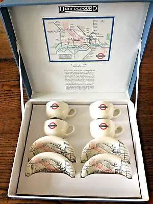 Classic Rare London Underground Set Tube Map Coffee Cups & Saucers In Box! • £24.99