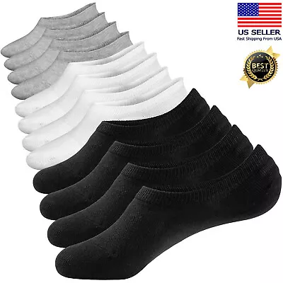 3-12 Pairs Men's Nonslip No Show Invisible Solid Boat Cotton Low Cut Socks 9-13 • $5.99