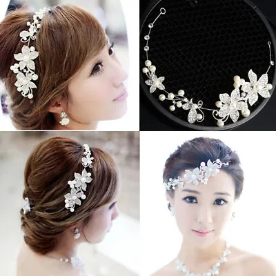 £4.27 • Buy Bridal Tiara Diamante Rhinestone Headband Wedding Party Prom Pearls Headwear New