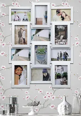 Multi Picture Frame Collage Aperture Photo Frames Holds 12- 6''x4'' Photos White • £11.09