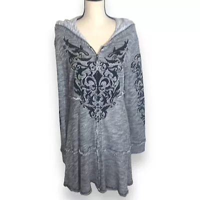 Vocal Gray Zip Up Long Sleeve Hooded Beaded Dress • $40