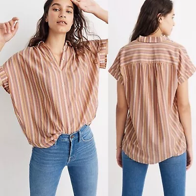 Madewell Rainbow Striped Short Sleeve Button Down Central Shirt Women's Size XS • $15