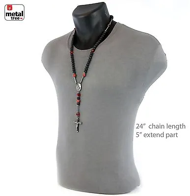 Men's Hip Hop 10mm Bead Matte Black RED Shamballa Ball Rosary Necklace HR409 HRD • $9.99