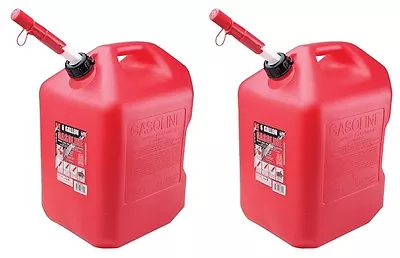 (2) Midwest 6610 6 Gallon Red Plastic Gas Cans Containers W Spill Proof Spouts • $77.89