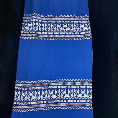 1950-60s Embroidered Bird Border Fabric Blue Mexican Gathered Skirt Material • $36.55