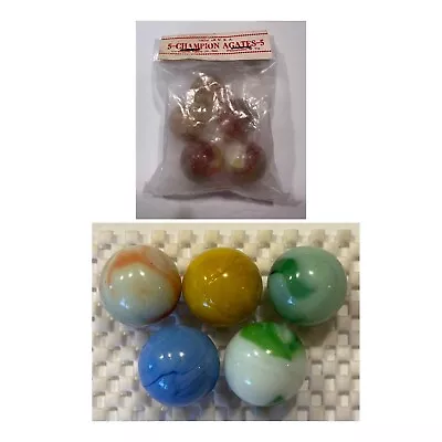 10 Vintage Marbles / 5 In Original Store Bag / CHAMPION AGATES / Swirls Etc • $21.99