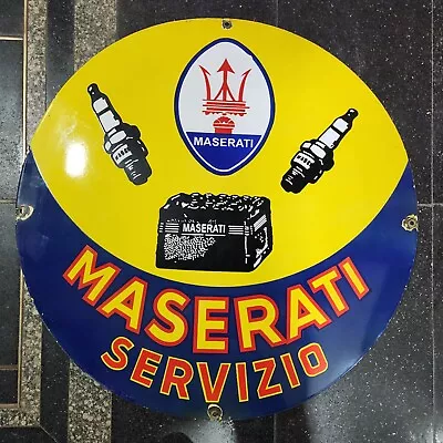 Maserati Servizio Porcelain Enamel Sign 30 Inches Round • $100