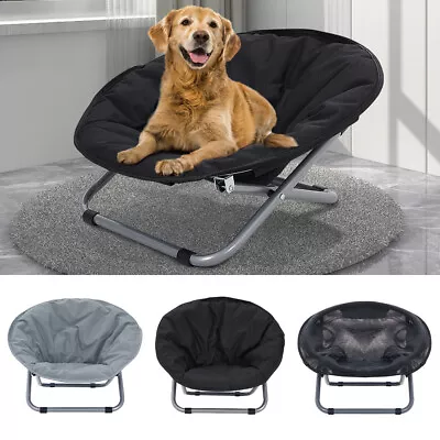 Round Pet Elevated Bed Dog Cat Folding Portable Raised Cot Indoor Outdoor Garden • £18.95