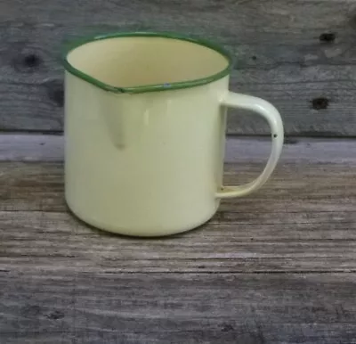 Vintage Metal Enamel Ware Peacock Brand  350ml Jug  *Yellow Green Trim *Camping • $15