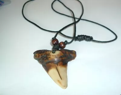 Resin Shark Tooth Pendant Surfer Necklace For Men | Wooden Beads • $15