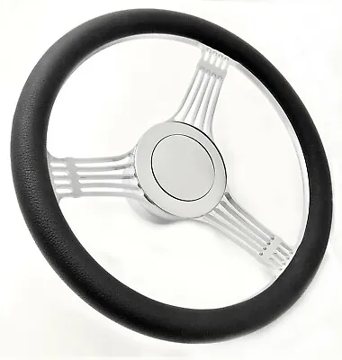 14  Steering Wheel Kit Banjo Style 9-Hole Hot Rod GM Plain Horn Button Chrome • $124.95