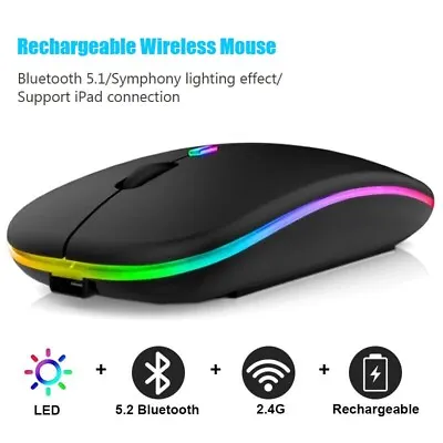 £3.99 • Buy Slim Silent Rechargeable Wireless Mouse RGB LED USB Mice MacBook Laptop PC UK