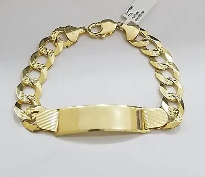 Real 10k Yellow Gold Solid Cuban Curb Link ID Bracelet 13mm 9  Men's Engraving • $1601.39