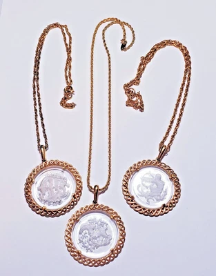 £1.82 • Buy 3 Piece Trifari Zodiac Intaglio Pendant Necklace Lot-Aries, Taurus, Sagittarius