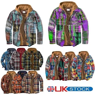 £28.99 • Buy Mens Hooded Padded Shirt Fur Fleece Lined Hoodie Jacket Work Lumberjack Sherpa