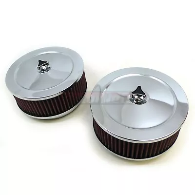 2x Chrome Air Cleaner Kit Washable 6-3/8  Round 4 Brl Barrel Dual Carb Scoop Rod • $57.98