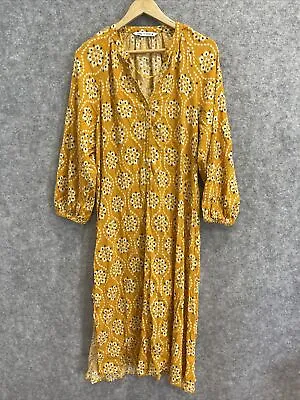 $25 • Buy Zara Women's Designer Boho 70s Yellow Floral Print Maxi Shift Dress M/10-12 (840