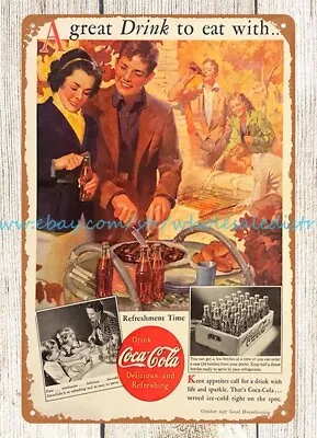 1937 Coke Coca-Cola Fall BBQ Metal Tin Sign Room Decoration Items • $18.99
