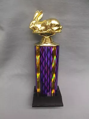 Rabbit Bunny Easter Trophy Award Purple/gold Column Weighted Black Base • $5.29