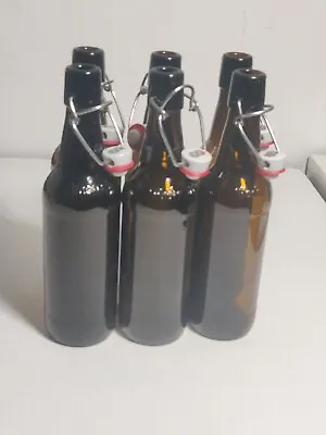 6 X Amber Swing / Flip Top Beer Bottles Home Brewing Reusable 0.5L • £9