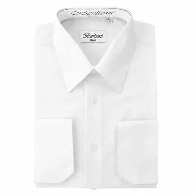 Berlioni Italy Men's Dress Shirt French Convertible Cuff Dress Shirt Snow White • $23.99