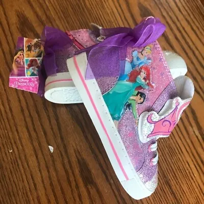 Disney Princess Shoes Hi Top Sneakers Sparkle Zipper Hook Loop New Size 11  NEW • $16