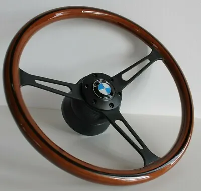 Steering Wheel Fits For  BMW Wood Black Vintage E24 E28 E30 E32 E34 Wooden 86-92 • $235.66