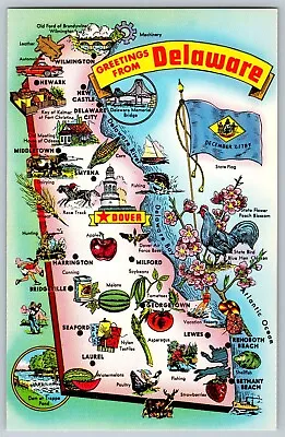 Delaware DE - Greetings From Delaware - State Map - Vintage Postcards - Unposted • $4.49