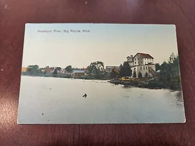 Postcard MI Michigan Big Rapids Mecosta County Muskegon River Early Scene • $3.49