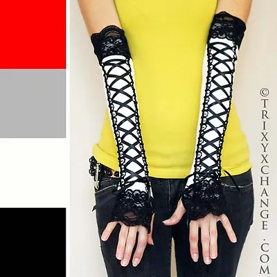 Corset Gloves White Black Arm Warmers Goth Wedding Dress Renaissance Costume Psy • $48