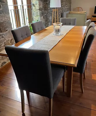 Dining Table  M&S Lichfield Oak With 6 Grey Upholstered Chairs • £250