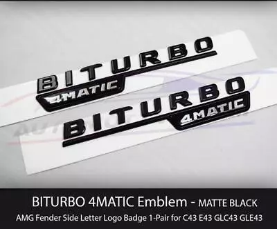 BITURBO 4MATIC Emblem AMG Fender Matte Black Logo Badge Benz C43 E43 GLC43 GLE43 • $13.99