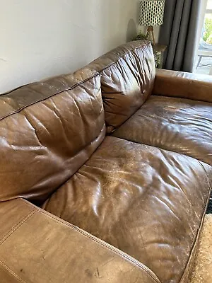 £100 • Buy HALO 3 Seater Brown Leather Sofa Used