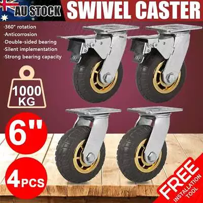 4X 6  150mm Heavy Duty Swivel Caster 2 With Brakes Wheels Castor 1000KG Load • $25.95