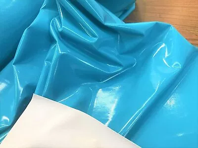 4 Way Stretch Spandex Dance Wear Fabric By The Yard (Turquoise Glossy Vinyl) • $29.99