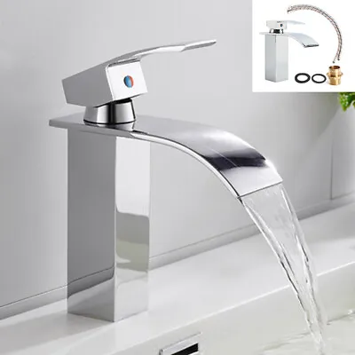 £19.99 • Buy Waterfall Bathroom Sink Counter Taps Basin Mixer Tap Chrome Square Mono Faucet