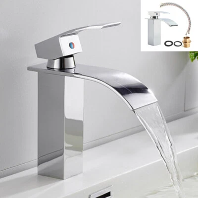 £19.99 • Buy Waterfall Bathroom Sink Counter Taps Basin Mixer Tap Chrome Square Mono Faucet