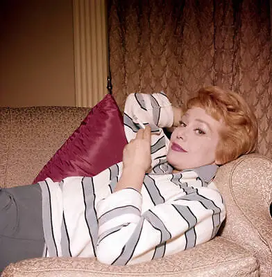 German Actress And Singer Hildegard Knef Lying On A Sofa Smoking A- Old Photo • $9