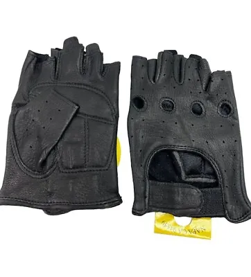 DEERSKIN Leather Perforated FINGERLESS Gloves Work Motorcycle Easy Pull Mens • $17.99