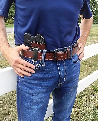 BLACK BUCKLE Steel Core Bullhide Leather Gun Belt - Ultimate Thickness • $53.95