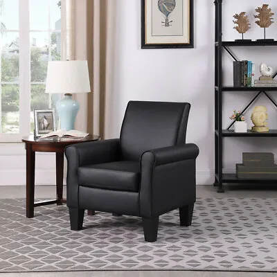 PU Leather Black Arm Accent Sofa Seat Living Room Leisure Chair Modern Furniture • $128.99