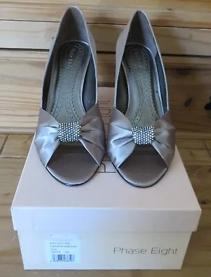 £39.99 • Buy 🌸 Phase Eight Taupe Brown Slip On Peep Toe Embellished High Heel Shoes Uk 5 🌸