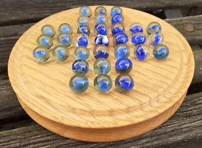 Vintage Marble Solitaire Game. Oak Solitaire Board. Blue Marbles. Hand Turned.  • £5