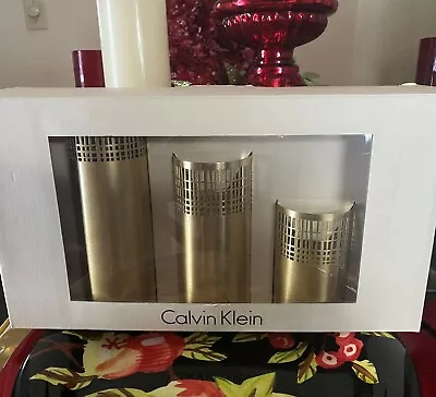 New Calvin Klein  Silver Cutout Votive Tea Light Candleholders Set Retail $85 • £30.41