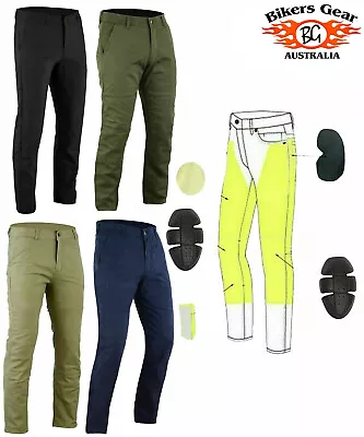 Australian Bikers Gear Men Chino Motorcycle Motorbike Trousers Jeans With Kevlar • $54.26