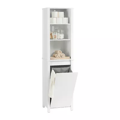 SoBuy Bathroom Tall Cupboard Storage Cabinet With Laundry Basket BZR102-W • $170.99