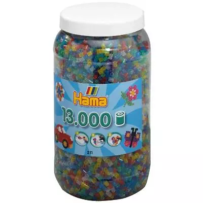 Hama 211 54 – Tub Of Iron-on Beads With Approx.13000 Transparent Beads with Gli • £19.76